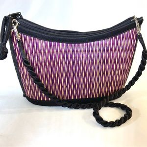 Baskets of Cambodia Purple & Tan Woven Purse with Black Braided Handle